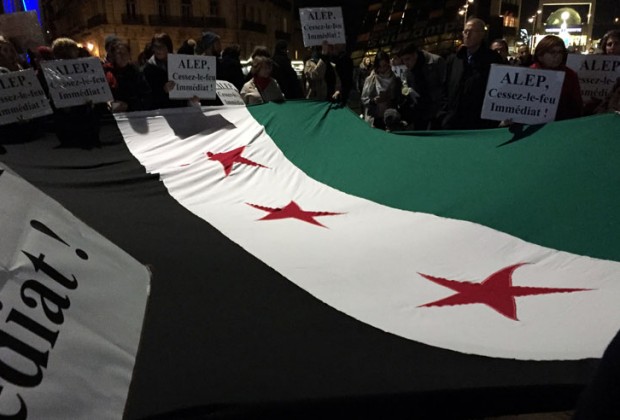 Manifestation de soutien pour la population civile syrienne à Montpellier. ONU. C.P : F.A