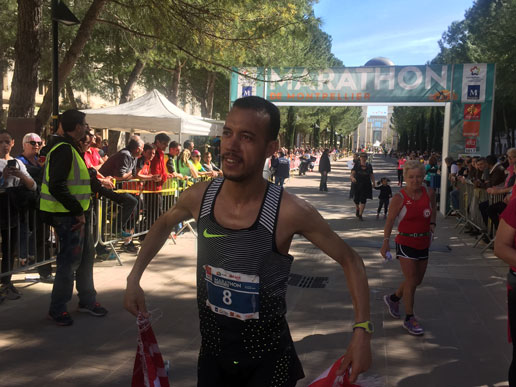 Alaa Hrioued après son arrivée au 7ème Marathon de Montpellier. C.P : F.A