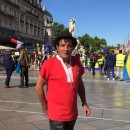 Alexandre Humans, sur la place de le Comédie, lors d'une manifestation de la diaspora gabonaise. C.P : F.A