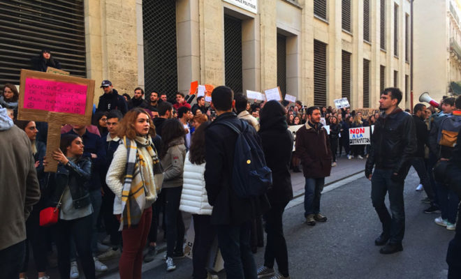 Deux rassemblements massifs devant la faculté de Droit et Sciences Politiques de Montpellier.
