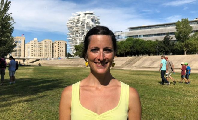 Nathalie Bonnet sur les Rives du Lez, après l'évènement Rise for Climate. CP : T.M.J.