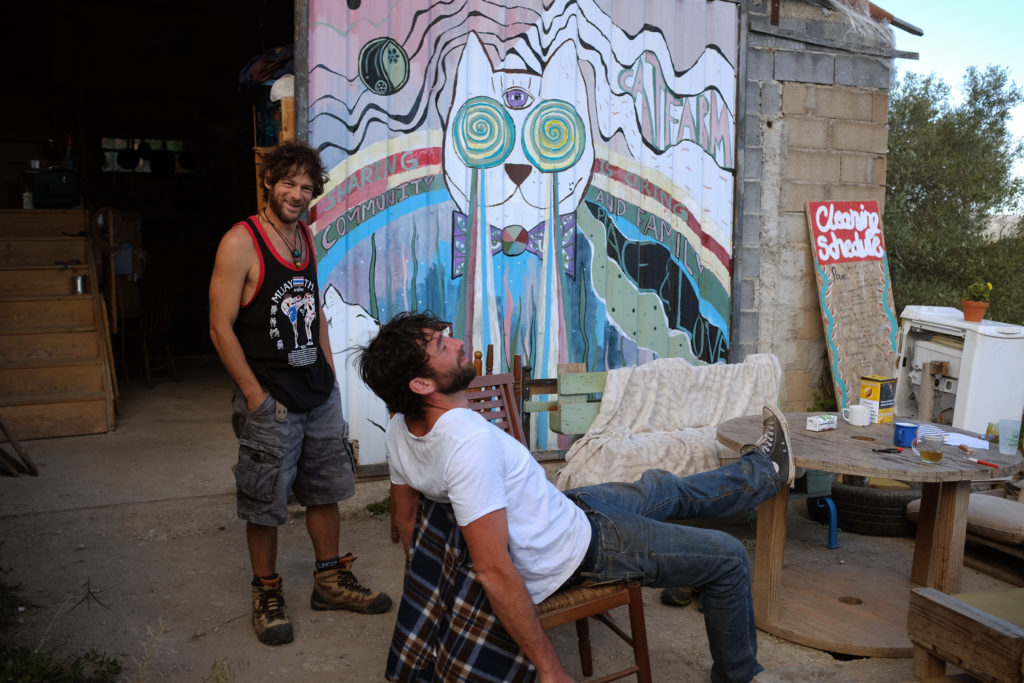 Tom (left) and Corentin infront of the hangar at the Catfarm.